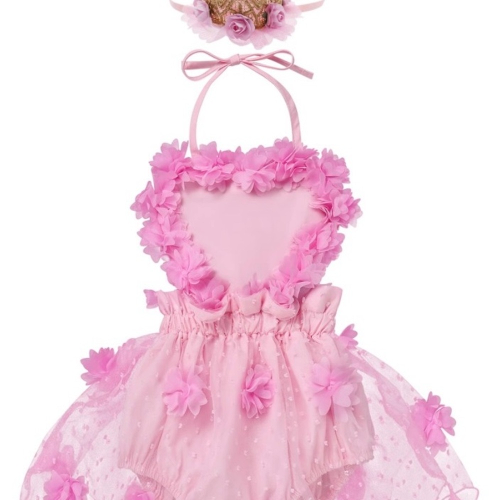 ODASDO Baby Girl's 0-6 Months Pink  Smash Outfit Halter Neck 3D Flower